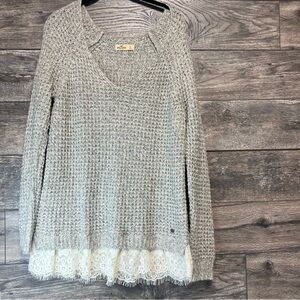 Gray Hollister Sweater with Lace Trim